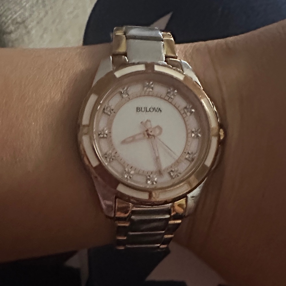Bulova Women’s Two-Tone Rose Gold and Silver Bracelet Watch - White Dial